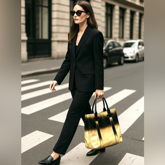 Stephane Verdino Handbags - stephane verdino  Black and Gold Tote Bag big handbag  gloss